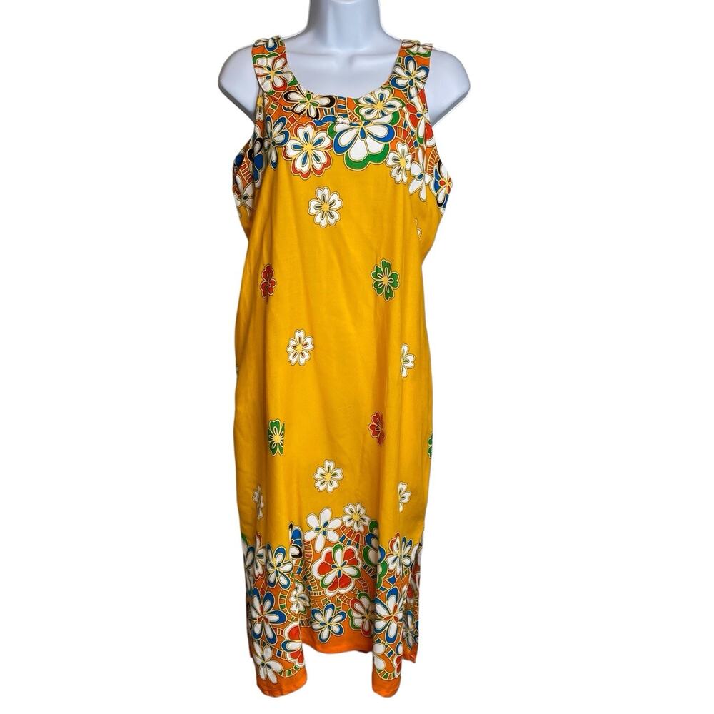 Vintage Lilia's Women's‎ Yellow Hawaiian Floral Print Dress Est. Size XS/S Aloha